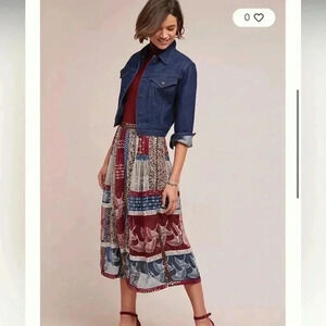 Anthropologie let me be Beaded Patchwork Silk Skirt